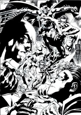 Bryan Hitch | Batman Vs. Robin #1 Large Cover (3 Different Batmans, Robin, Nightwing, Red Hood, Robin, Batgirl, Bat-Signal! Awesome!) 2022 | Romitaman