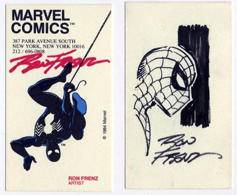 Ron Frenz | 1984 Ron Frenz Marvel Business Card, with Spiderman Remarque (G) | Catskill Comics