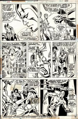 John Buscema, Mike Esposito | Thor #219 P 22 (Thor, Sif, & Balder Help Avalon To Battle Karaganda: the Dark Lord of the Outer Realm!" 1973 | Romitaman