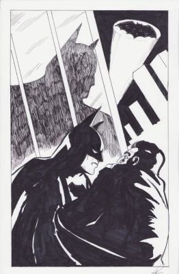 Lou Manna | Batman Grabbing Criminal + Bat Signal Commission - Signed | Anthony’s Comic Book Art