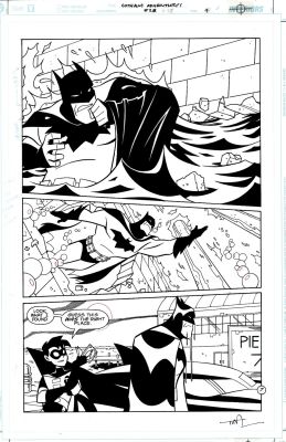 Terry Beatty, Tim Levins | Batman: Gotham Adventures #28 P 7 Semi-Splash (Batman in All 3 Panels with Robin Also Shown!) 2000 | Romitaman