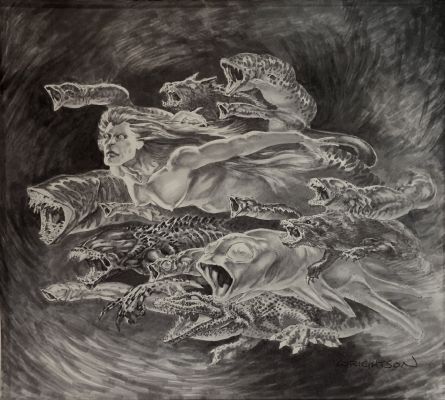 Bernie Wrightson | ’Shadow Over Innsmouth’ Very Large Science Fiction Movie Pinup (14 Sea Monsters, 1 Sexy Nude Mermaid!) 1980S | Romitaman