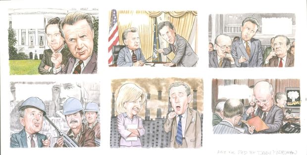 Drew Friedman | Mad Magazine (2001) West Wing : Martin Sheen, & G. Dub Bush Issue 411 | Scott Eder