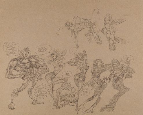 Frank Miller | Superman / Hulk & Semi-Nude Elektra Collage Pinup (Very Large) 2013 | Romitaman