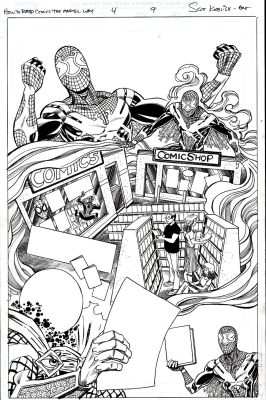 Scott Koblish | Spider-Man / Mysterio: How To Read Comics the Marvel Way #4 P 9 Splash (Spider-Man Battles Mysterio in Comicbook Store!) 2020 | Romitaman