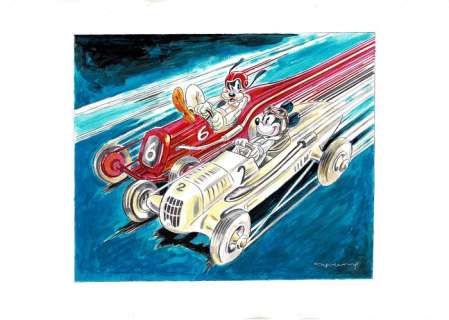 Mickey & Pluto racing with McLaren - Original Painting - Tony Fernandez - 50 x 70 cm | Catawiki