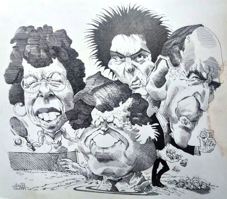 David Smith | Sid Vicious & Ted Kennedy - Newspaper Artwork, 1979, Ink on Board, Large - 22 X 19 Inches, Signed. | ComicArtFans Classifieds