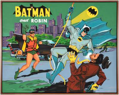 "BATMAN AND ROBIN" LUNCHBOX RECREATION PAINTING ORIGINAL ART BY NICOLE PETRILLO. | Hake’s
