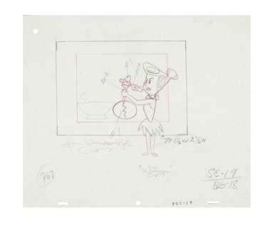 WILMA FLINTSTONE PENCIL DRAWING SIGNED BY VOICE ACTRESS. | Hake’s