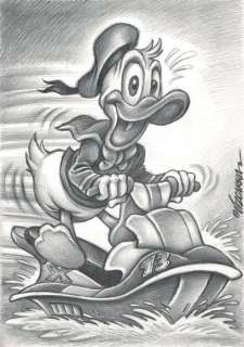 Donald Duck Jet Skiing - Original Drawing - Joan Vizcarra - Art de crayon | Catawiki