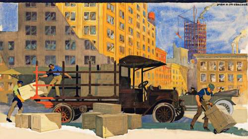 JOHN H. MCCRACKEN Unloading goods in an industrial city. | Swann Galleries