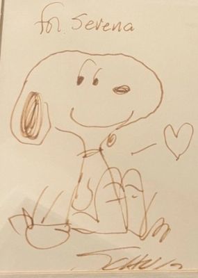 SNOOPY by CHARLES SCHULZ FRAMED ARTWORK DRAWING AUTOGRAPHED ORIGINAL PEANUTS