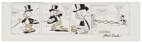 Carl Barks (1901-2000), "Scrooge McDuck" comic strip, 1969, Pencil, ink, and Zipatone on paper, Image: 5" H x 18" W; Sheet: 6.625" H x 21" W | misc / divers