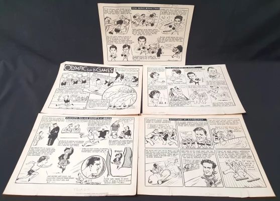 Lot 395 - JACK LINDSAY - FIVE PEN AND INK ORIGINAL SPORTING INTEREST COMIC STRIPS circa 1940s/50s, including | misc / divers