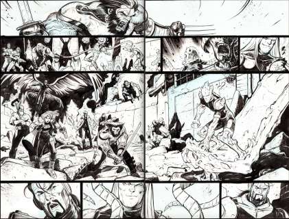 Ultimate Wolverine Issue 10, page 16-17 Double Page Spread FULL TEAM! Omega Red, Natasha, Gambit | Comix Art Studio