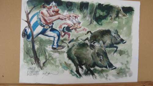 Follet, René - Dessin original en couleur - Hommage Ã  Goscinny et Uderzo | Catawiki