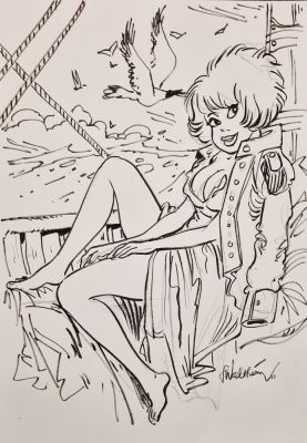 Walthéry , François - Illustration Natacha - hommage à Corto Maltese et Hugo Pratt | Galerie des bulles