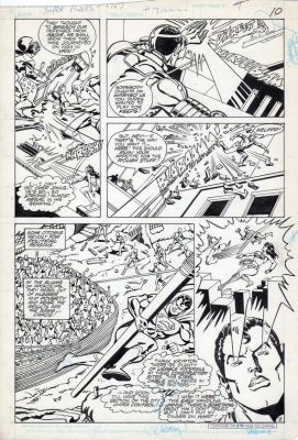 Carmine Infantino | Tavola originale per Super Powers 4 p.9. Superman, Wonder Woman, and Cyborg Action. Cm.28,5 x 41,5. DC Comics. Year 1986. Inks by Pablo Marcos. | Art e Fumetto