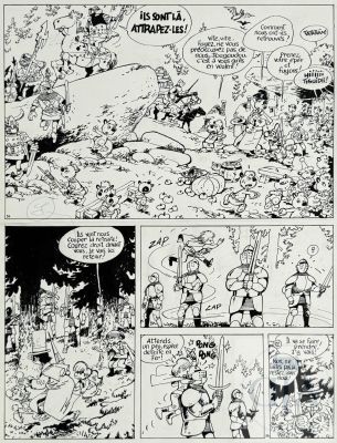 Wasterlain / Dr Poche. Planche Originale N°34 de L’album T9 "La Forêt Magique" Illustrant Une Belle Scène D’action Avec Une Grande Case Très Détaillée. Rare. Encre de Chine Vers 1989. Tbe+. 37 X 50 Cm |  | Dagoty