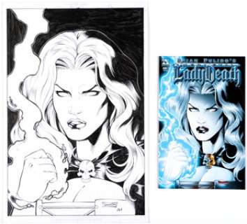 Di Amorim and Rob Lean Brian Pulido‘s Medieval Lady Death #2 Cover Original Art (Avatar Press, 2005). (Total: 2 Original Art)