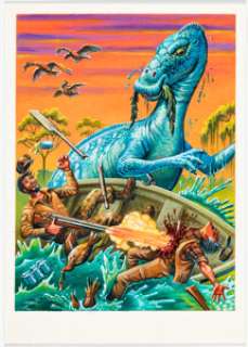 XNO 1988 Topps Dinosaurs Attack Card #25 "Day of the Duckbill" Painting Original Art (Topps, 1988). | Heritage