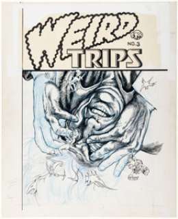 Peter Poplaski, Evert Geradts, Jay Lynch, and Denis Kitchen Weird Trips #3 Unpublished Cover Original Art (Kitchen Sink, 1978).