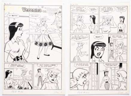Dan DeCarlo and Rudy Lapick Pep #151 Betty and Veronica Complete 6-Page Story "Heads Up" Original Art (Archie, 1961). (Total: 6 Original Art) | Heritage