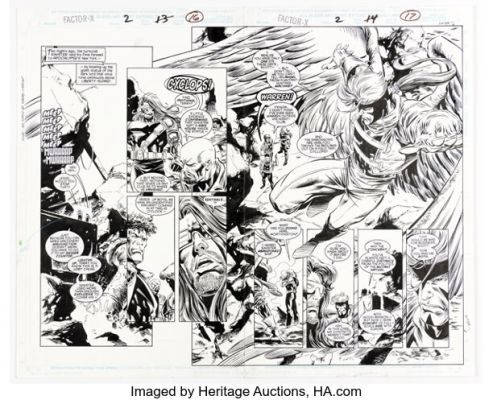 Steve Epting and Al Milgrom Factor-X #2 Double Page Spread 11-12 Original Art (Marvel, 1995). | Heritage