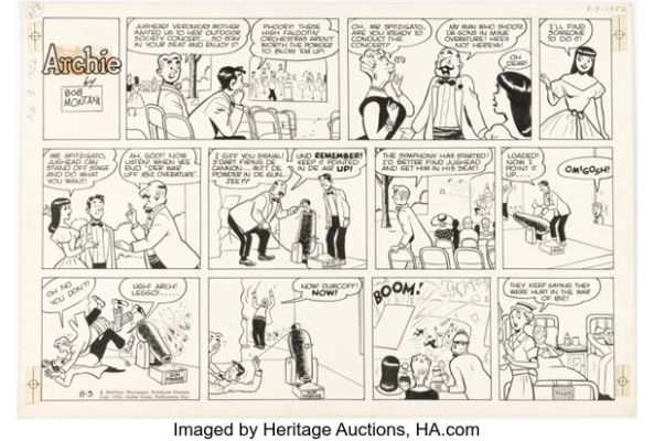 Bob Montana Archie Sunday Comic Strip Original Art dated 8-3-52 (McClure Newspaper Syndicate, 1952). | Heritage