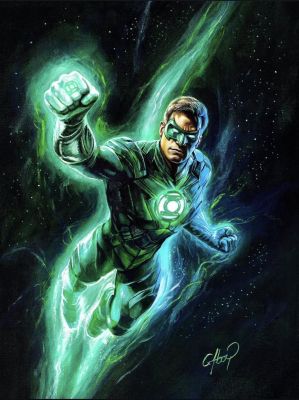 Green Lantern Hal Jordan Oil Painting by Claudio Aboy, DC Comics
