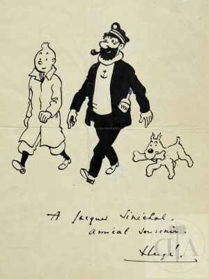 Hergé | Lot 702 : Hergé / Tintin. Dessin original dédicacé de grande qualité… | Dagoty