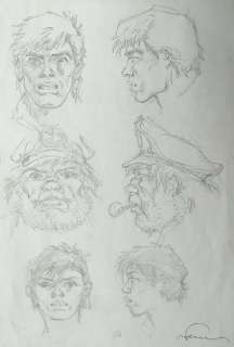 Bernard Prince - Planche avec 6 dessins originaux des 3 personnages de la série - Triptyque Faces et Profils (2010) | Catawiki