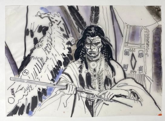 Babini Stephano Illustration... | Lot 70 - BABINI Stephano Illustration représentant un chef indien Encre... | Vermot et Associés