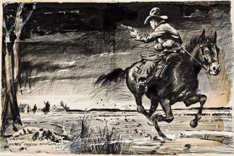 EVERETT RAYMOND KINSTLER (1926-2019) Shootout on horseback. | Swann Galleries