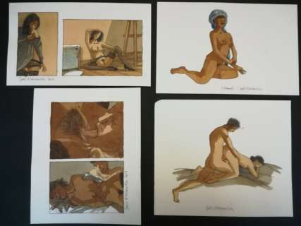 Alessandra, Joël - 4 Dessins originaux en couleur - Escales en Femmes inconnues - (2014) | Catawiki