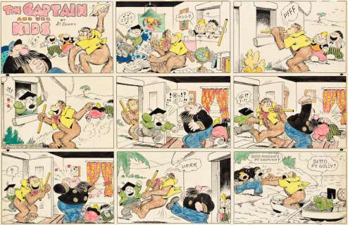 RUDOLPH DIRKS (1877-1968) "Zzzz . . . P-s-s-t . . . Pfff" The Captain and the Kids Sunday comic.