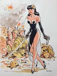 Félix Meynet - Dessin original couleur - "Miss Lace" tribute to Milton Caniff - Integral Male Call - (2004)