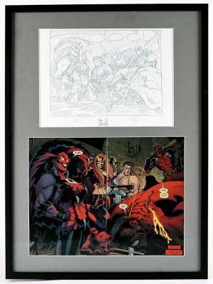 Lot 2095 - Ian Churchill - preliminary sketch art for Hulk No. 16 centrefold featuring Red She-Hulk, Red Hulk… | Ewbank’s