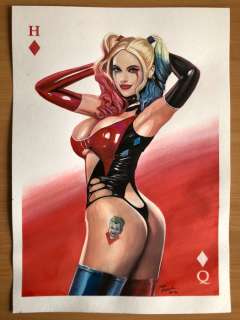 Harley Quinn - Harley Quinn in latex originele aquarel tekening John Heijink - Loose page - First edition - (2020) | Catawiki