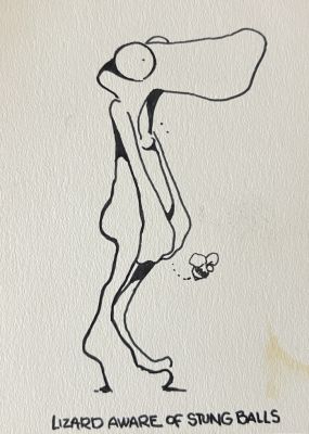 Vaughn Bodé (American, 1941-1975) | Lizard Aware of Stung Balls (1973) | Shasta/Phoenix