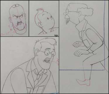 Tintin - 4 Original drawings - Tintin, Milou, Tournesol, and others - On a marché sur la lune - (1960’s) | Catawiki