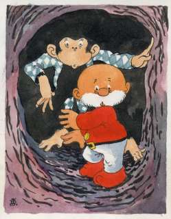 Paulus de Boskabouter - Originele aquarel - "Paulus & Pam, het aapje" - (1963) | Catawiki