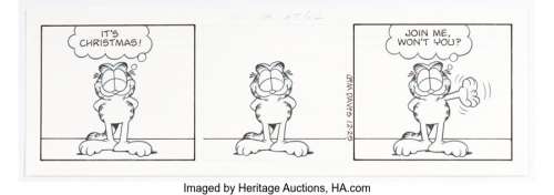 Davis, Jim | Jim Davis Garfield Christmas Daily Comic Strip Original Art dated 12-25-2002 (Paws/Universal Press Syndicate, 2002... | Heritage