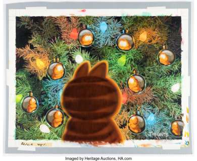 Jim Davis Studio - Jim Davis Studio - Garfield Christmas Reflections Illustration Original Art (c.1990s)....