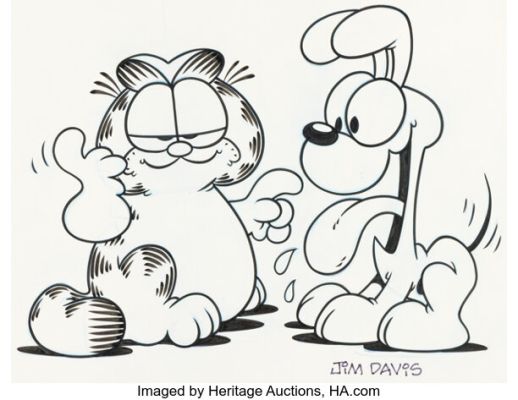 Jim Davis Studio - Garfield and Odie Illustration Original Art (c. 1980s). | Heritage
