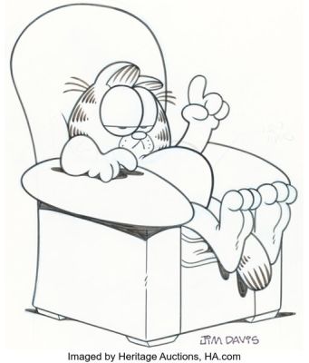 Jim Davis Studio - Relaxing Garfield Illustration Original Art (c. 1980s). | Heritage