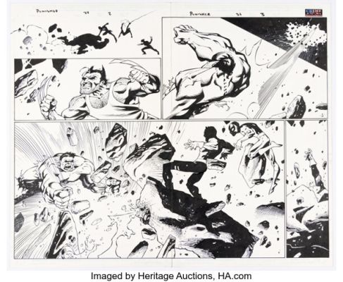 John McCrea and Crimelab Studios The Punisher #37 Hulk, Wolverine, and others Double-Page Spread 2-3 Original Art (Marvel, 2004). | Heritage