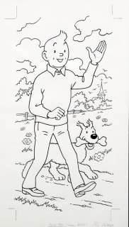Hergé  (Studios) | Tintin et Milou, illustration Ã  l’encre de Ch… | Banque Dessinée