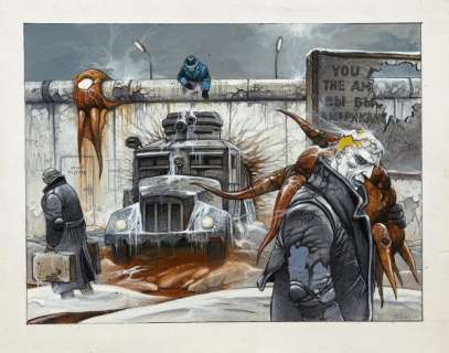 *Enki Bilal Né En 1951 Die Mauer Berlin Acrylique Sur Papier Pour Une Illustration Extraite Du Portfolio Â«Die Mauer Berlinâ» P... | Die Mauer Berlin | Artcurial