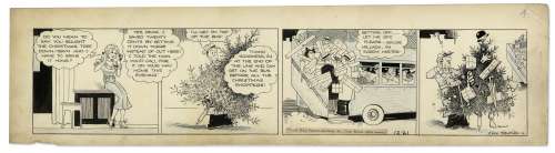 Chic Young Hand-Drawn ’’Blondie’’ Comic Strip From 1933 Titled ’’There Is A Santa Claus’’ -- Fun Strip Showing Dagwood Buying a Christmas Tree | Nate Sanders